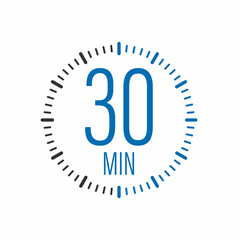 The 30 minutes, stopwatch vector icon. Stopwatch icon in flat style, timer on on color background. Vector illustration.