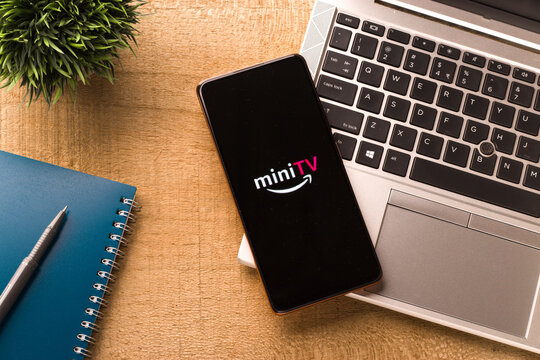 Assam, india - May 18, 2021 : Amazon mini TV logo on phone screen stock image.