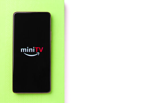 Assam, india - May 18, 2021 : Amazon mini TV logo on phone screen stock image.