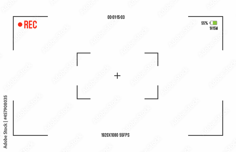 Poster camera view viewing images on white background. visual screen focusing. video recording screen on a 