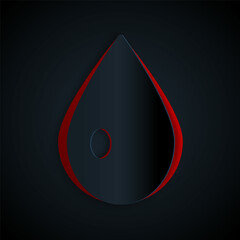 Paper cut Water drop icon isolated on black background. Paper art style. Vector Illustration