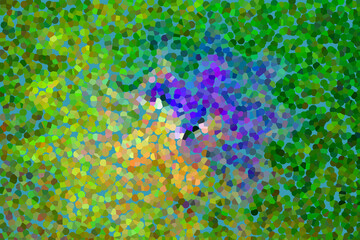 Colourful bright pointillism. Green and violet hues