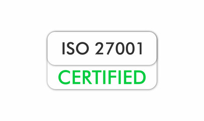 ISO 27001 Certified badge, icon. Certification stamp. Flat design vector. Vector illustration