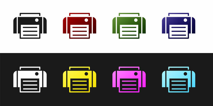 Set Printer icon isolated on black and white background. Vector
