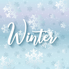 Winter background for a card with snowflakes and an inscription. Vector illustration.