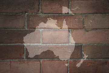 map of oceania on a old brick wall