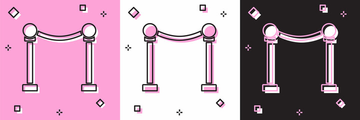 Set Rope barrier icon isolated on pink and white, black background. VIP event, luxury celebration. Celebrity party entrance. Vector