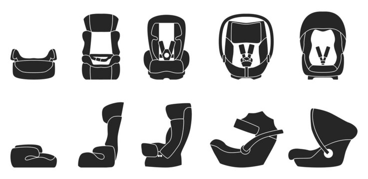 Baby car seat vector black set icon. Vector illustration safety chair on white background. Isolated black set icon baby car seat.