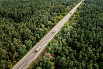 Gasoline tankers on highway, aerial view