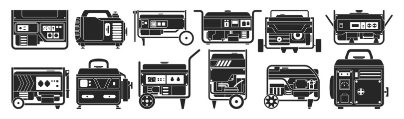 Petrol generator isolated black set icon. Vector illustration alternator on white background. Vector black set icon petrol generator.