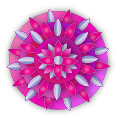 Abstract 3-D floral pattern in shades of fuchsia and purple.  Pointed petals.