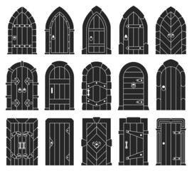 Medieval door vector black set icon. Vector illustration castle doors on white background. Isolated black set icon medieval door.