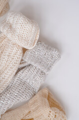 Close up of cozy warm sweaters copy space 