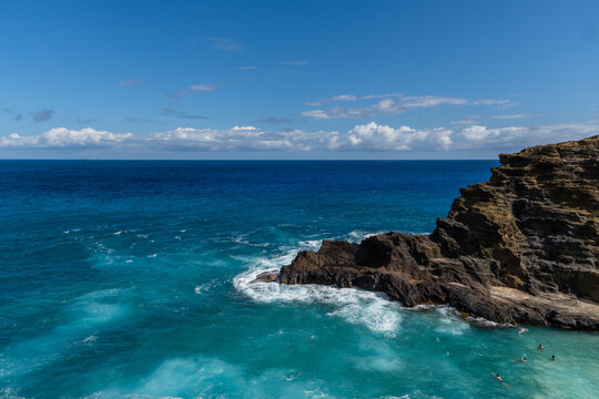 Scenic Halona Beach cove vista on Oahu, Hawaii, made famous by the classic "From here to eternity" movie