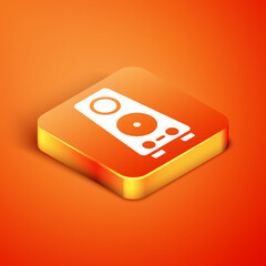 Isometric Stereo speaker icon isolated on orange background. Sound system speakers. Music icon. Musical column speaker bass equipment. Vector