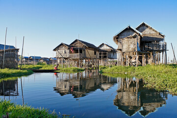 Fototapeta na wymiar Houses on stilts at Inle (Inlay) Lake, Myanmar (Burma)