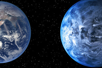 Extrasolar planet and earth globe. The elements of this image furnished by NASA.