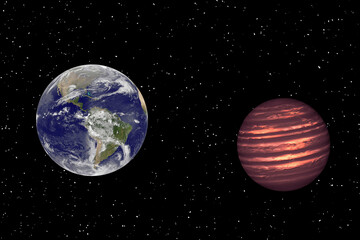 Extrasolar planet and earth globe. The elements of this image furnished by NASA.