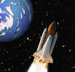 Fototapeta premium Rocket and earth. Galaxy and stars. The elements of this image furnished by NASA.