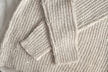 Close up of cozy warm sweaters copy space 