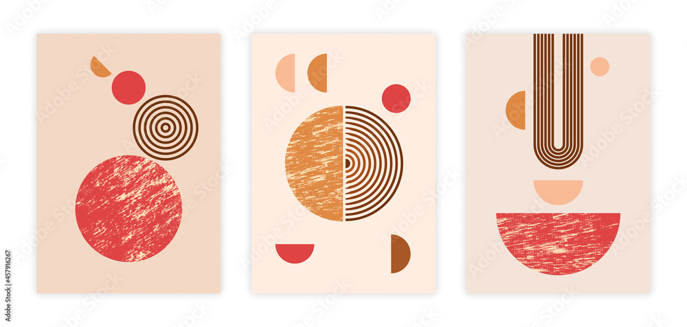 Poster collection of abstract posters. set of templates with textured geometric shape and line. design elem
