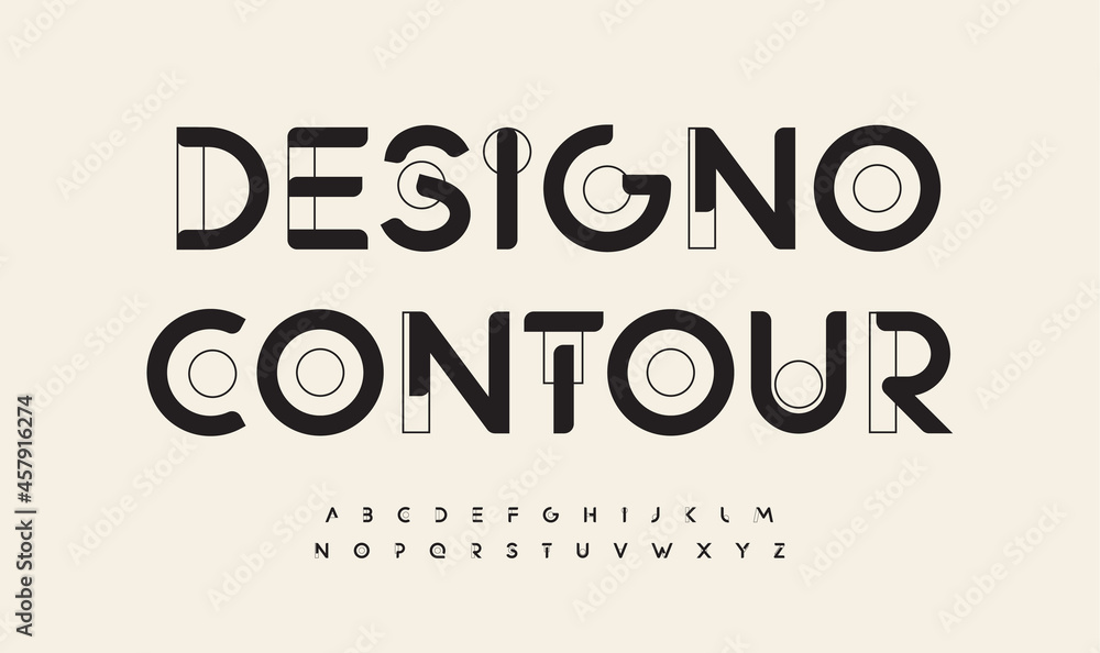 Poster Geometric drawn font cutting edge letters outline art contour alphabet. Minimalistic futuristic typographic for modern architecture logo, abstract monogram, hud scifi text, techno space lettering