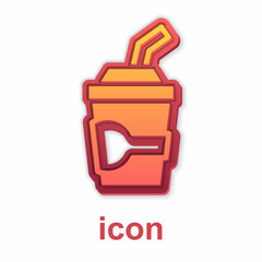 Gold Paper glass with drinking straw and water icon isolated on white background. Soda drink glass. Fresh cold beverage symbol. Vector