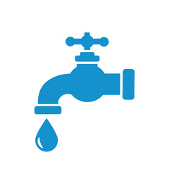 Water tap, blue icon. Isolated on white background vector illustration.