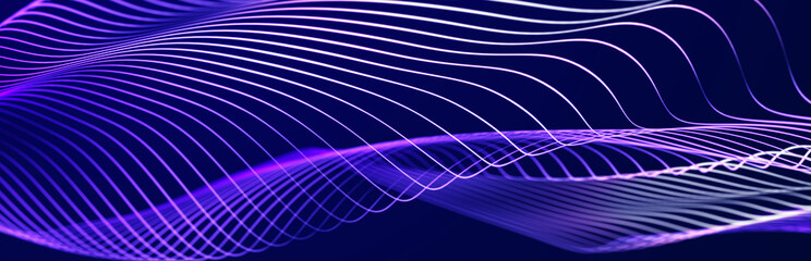 Big data stream. Information technology background. The dynamic wave background consisting of lines. 3d rendering