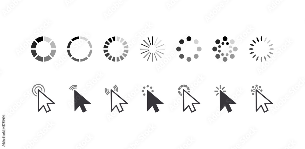 Fototapete set of icons cursor pointers, click arrows, and loading process circles. graphic elements for websit