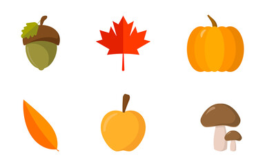 Set of flat autumn icons.Vector illustration isolated on white background.