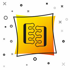 Black Toe separator for pedicure icon isolated on white background. Yellow square button. Vector