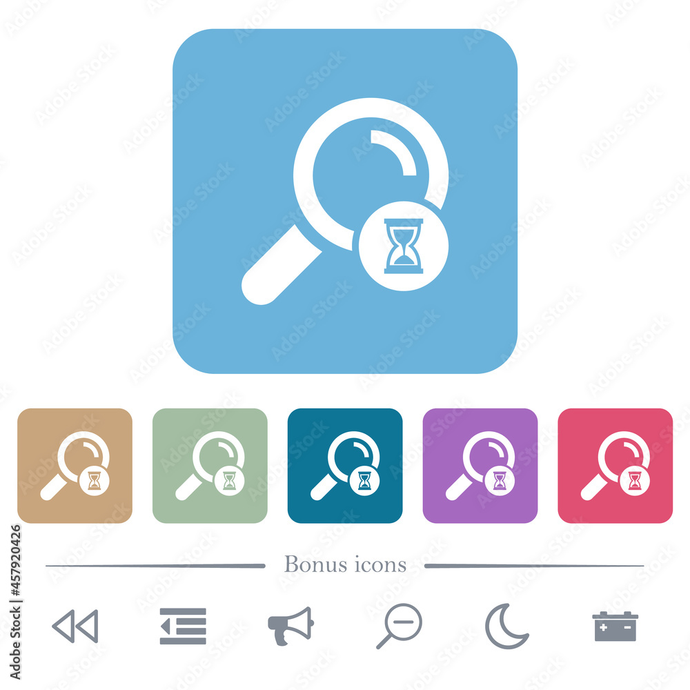 Aufkleber search in progress flat icons on color rounded square backgrounds