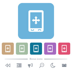 Mobile move gesture flat icons on color rounded square backgrounds