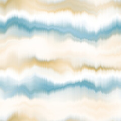 Wavy summer dip dye boho background. Wet ombre color blend for beach swimwear, trendy fashion print. Dripping wave digital watercolor swirl effect. High resolution seamless pattern art material. © Nautical