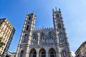 Fototapeta na wymiar Exteriors of the Notre Dame Cathedral in Montreal