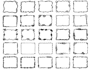 A set of decorative Doodle frames. A shadow. Graphic line. Rectangular sublimations.Black. Ornaments, strokes, curls and lines. Making gifts, packaging. Creating a mask in digital design.