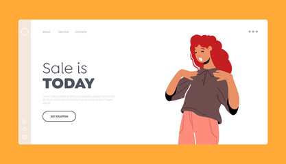 Sale Today Landing Page Template. Amazed Excited Girl not Expected Reaction. Astonished Female Character Happy Emotions