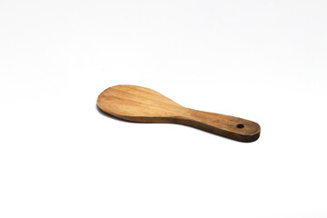 Wooden Rice Spoon Isolated on White Background