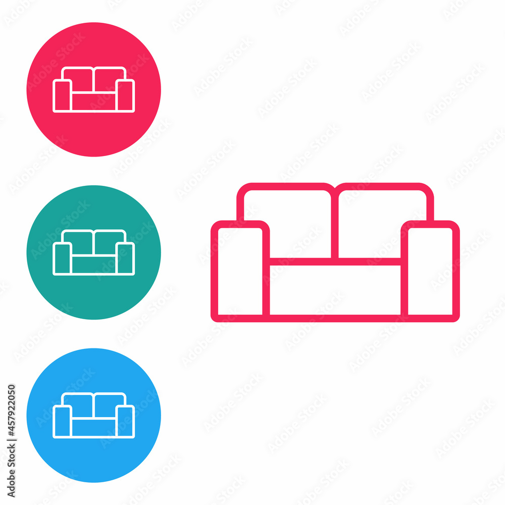 Poster red line sofa icon isolated on white background. set icons in circle buttons. vector