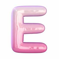 Pink latex glossy font Letter E 3D