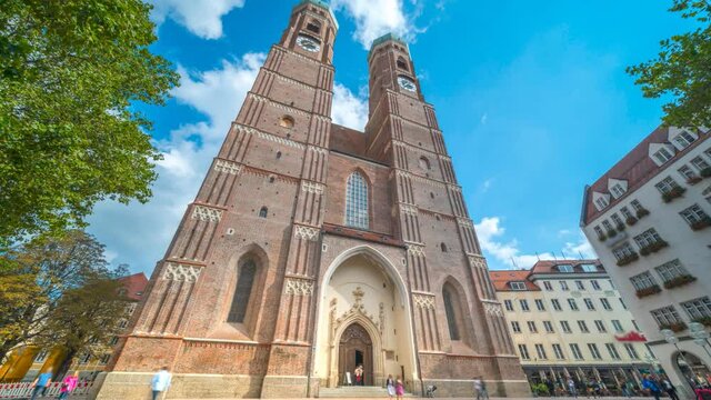 The Cathedral Church of Our Lady (Frauenkirche) hyperlapse video is Munich's most famous church and its two towers are unmistakable landmarks of the city. Munich marienplatz timelapse.