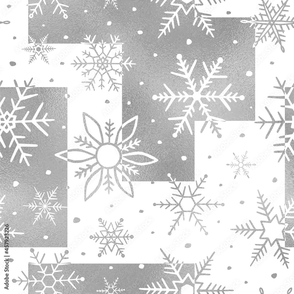 Poster snowflake seamless pattern. snowflakes background. repeated silver texture. snow printed. repeating 