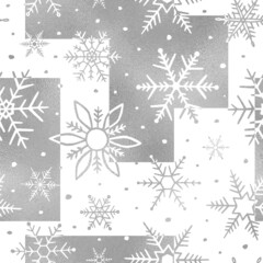 Fototapeta premium Snowflake seamless pattern. Snowflakes background. Repeated silver texture. Snow printed. Repeating winter printing. Design snowflakes patern for prints. Cute marble backdrop. Vector illustration