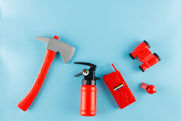 set for playing children's role-playing firefighter tools, emergency service lifeguard, toy fire...