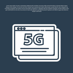 Blue line 5G new wireless internet wifi connection icon isolated on blue background. Global network high speed connection data rate technology. Vector