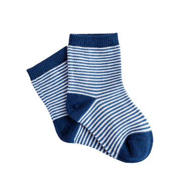 children's textile cotton soft socks light blue striped, warm woolen for kids, isolated on a white background, close-up