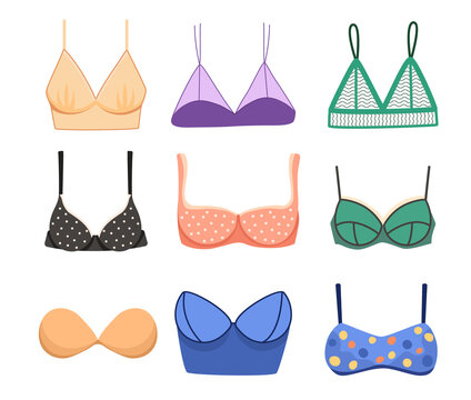 Set of Bras, Underwear Types, Glamour Collection of Lingerie. Adhesive Silicone, Full Cup, Balconette, Strapless, Corset