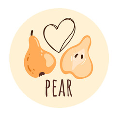 Pear slice cute hlaf and whole logo design element flat illustration