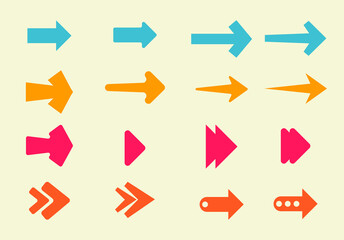 Set arrow collor icon. Set collection different arrows sign. Colorfull vector arrows illustration. EPS10 vector format.